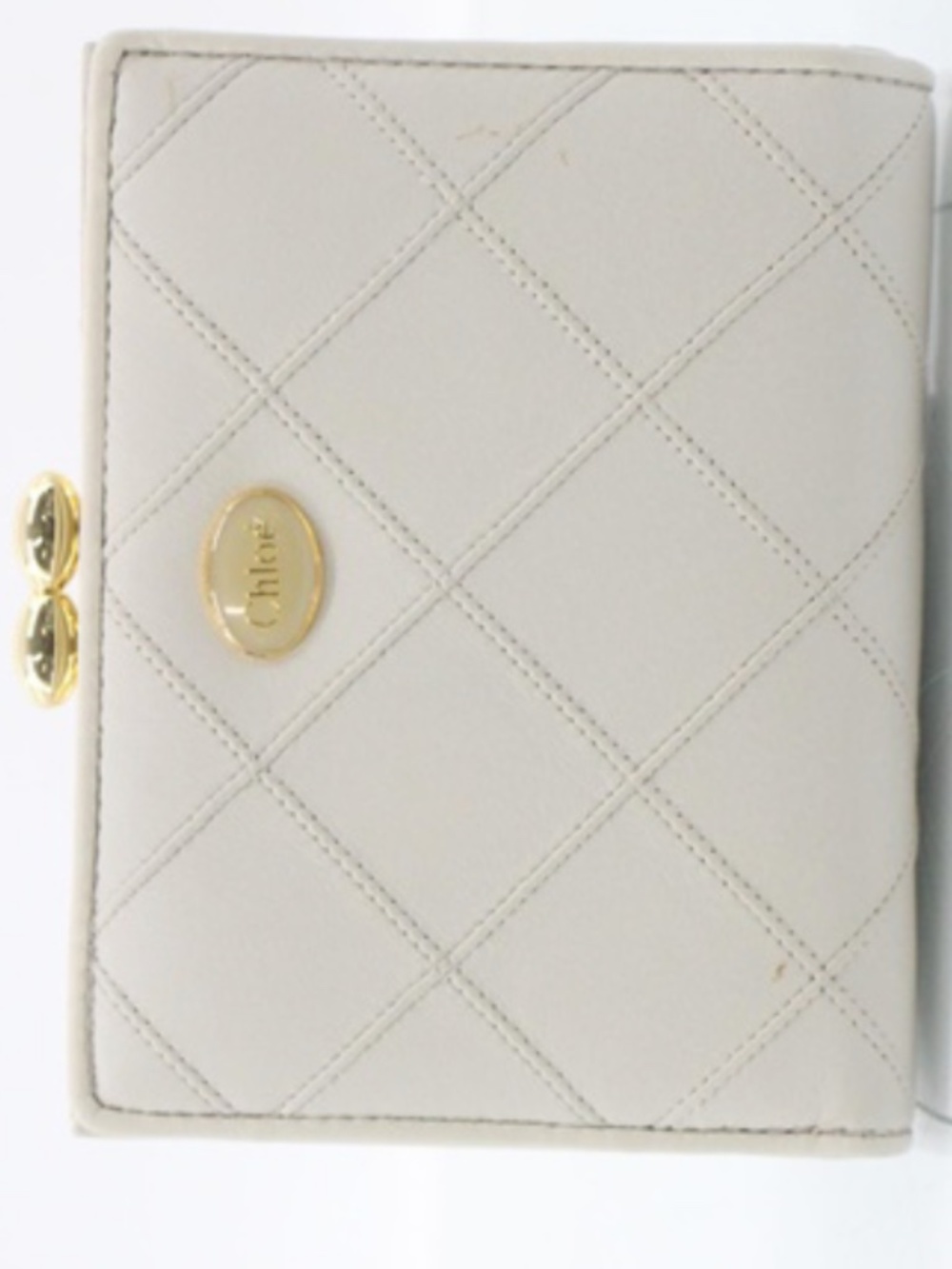 Chloé Cream Quilted Leather Gold Kiss-Lock Compact Wallet